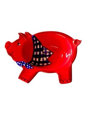 Swoozie Pig Dip Bowl and Spreader Red
